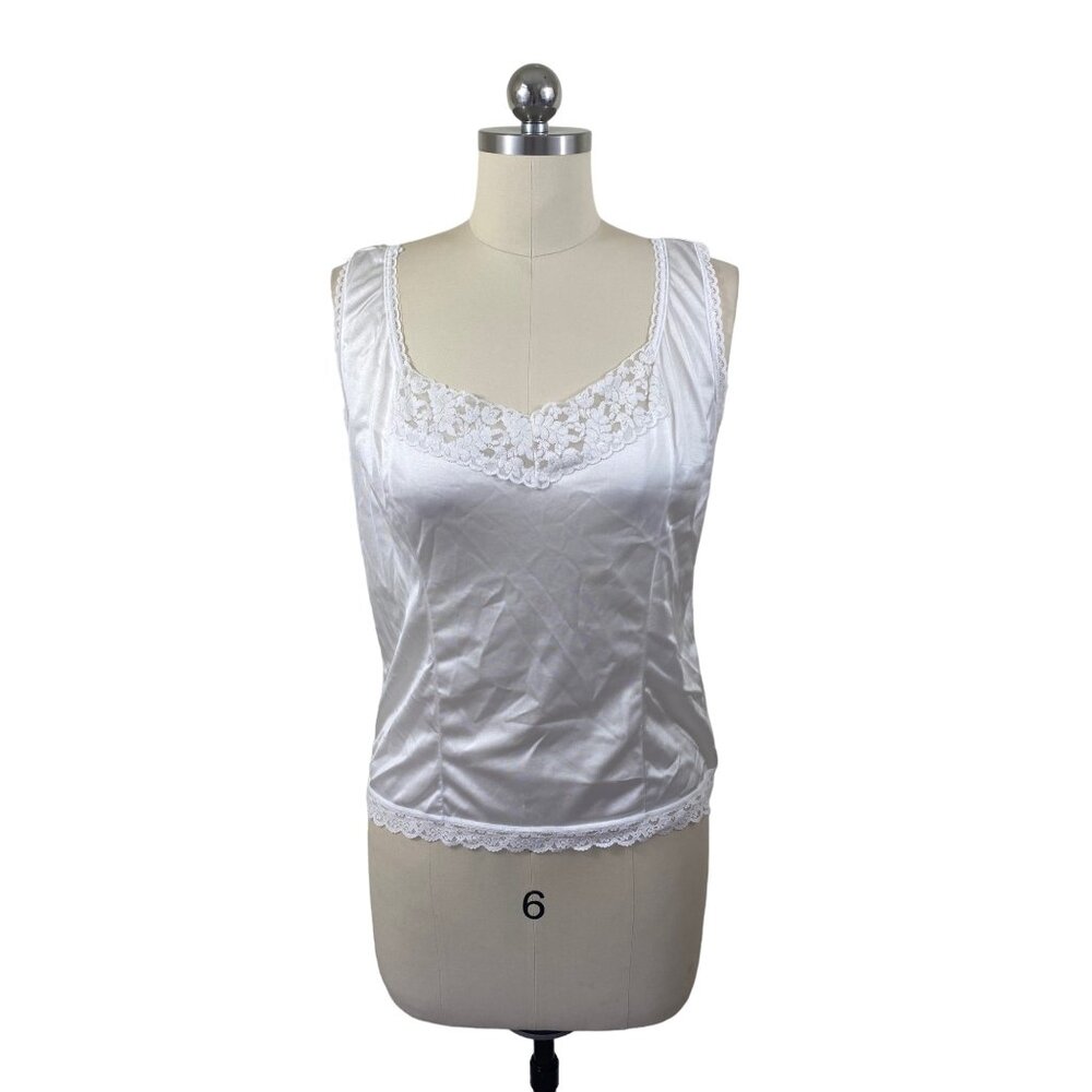 Heavenly Secrets Y2K Camisole Top Womens Large White Satin Lace Cottage Fairy